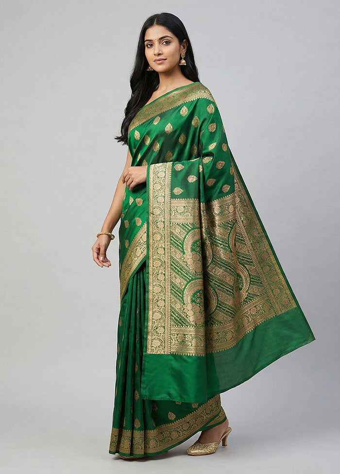 Green Banarasi Silk Saree With Blouse Piece
