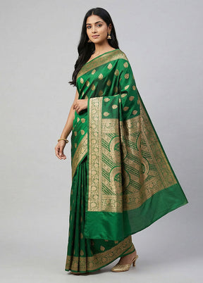 Green Banarasi Silk Saree With Blouse Piece