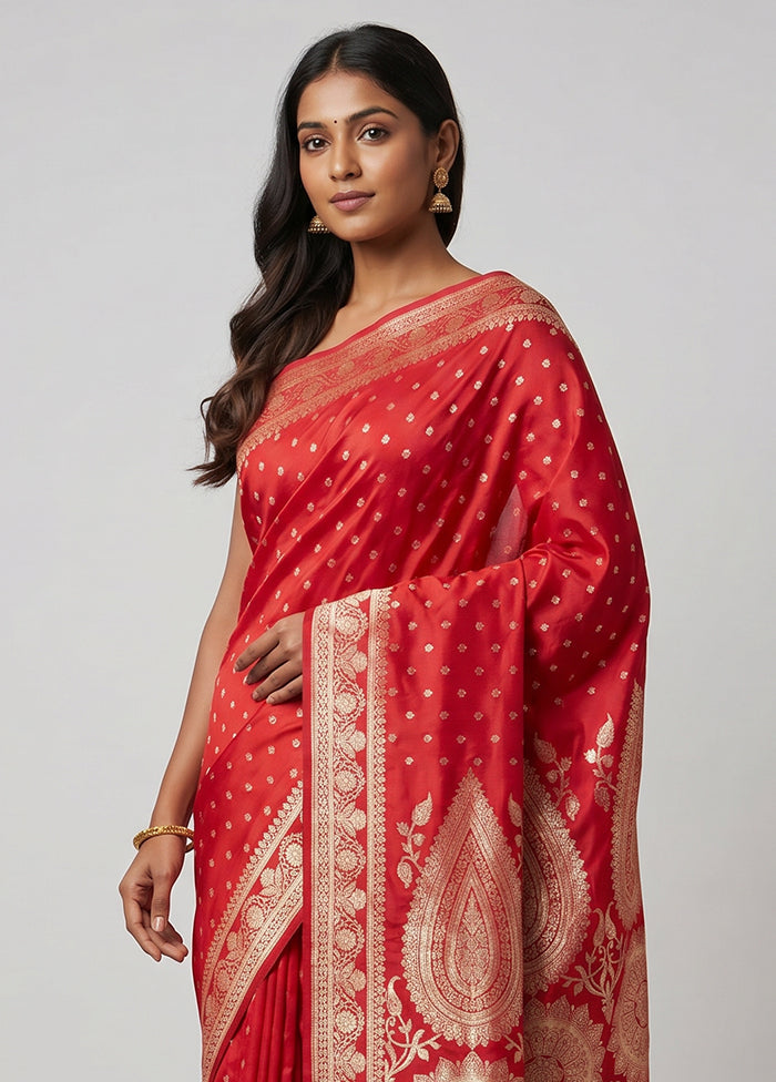 Red Banarasi Silk Saree With Blouse Piece