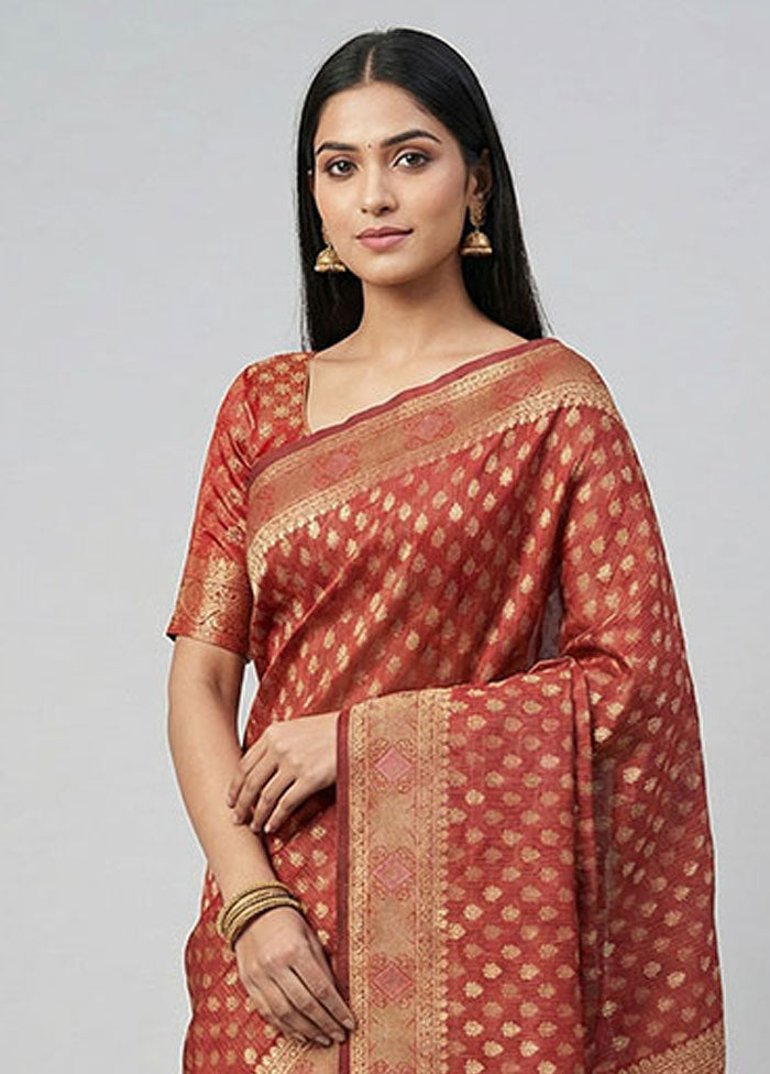 Red Pure Cotton Saree With Blouse Piece