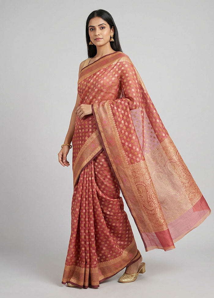 Pink Pure Cotton Saree With Blouse Piece