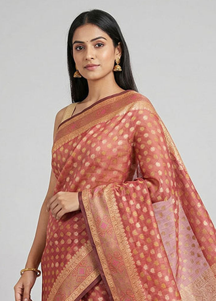 Pink Pure Cotton Saree With Blouse Piece