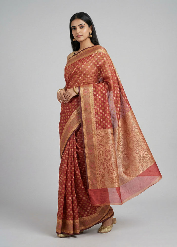 Maroon Pure Cotton Saree With Blouse Piece