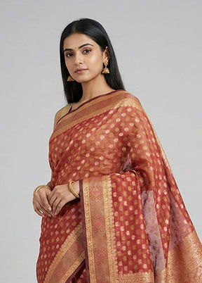 Maroon Pure Cotton Saree With Blouse Piece