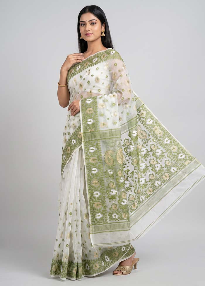 White Kora Silk Saree With Blouse Piece