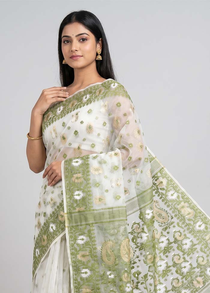 White Kora Silk Saree With Blouse Piece