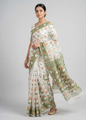 White Kora Silk Saree With Blouse Piece