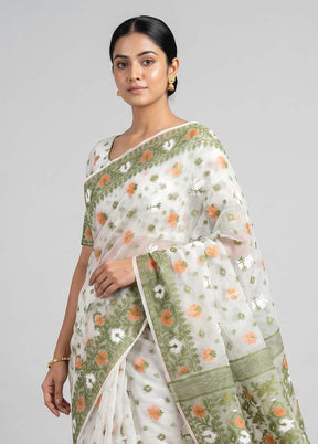 White Kora Silk Saree With Blouse Piece