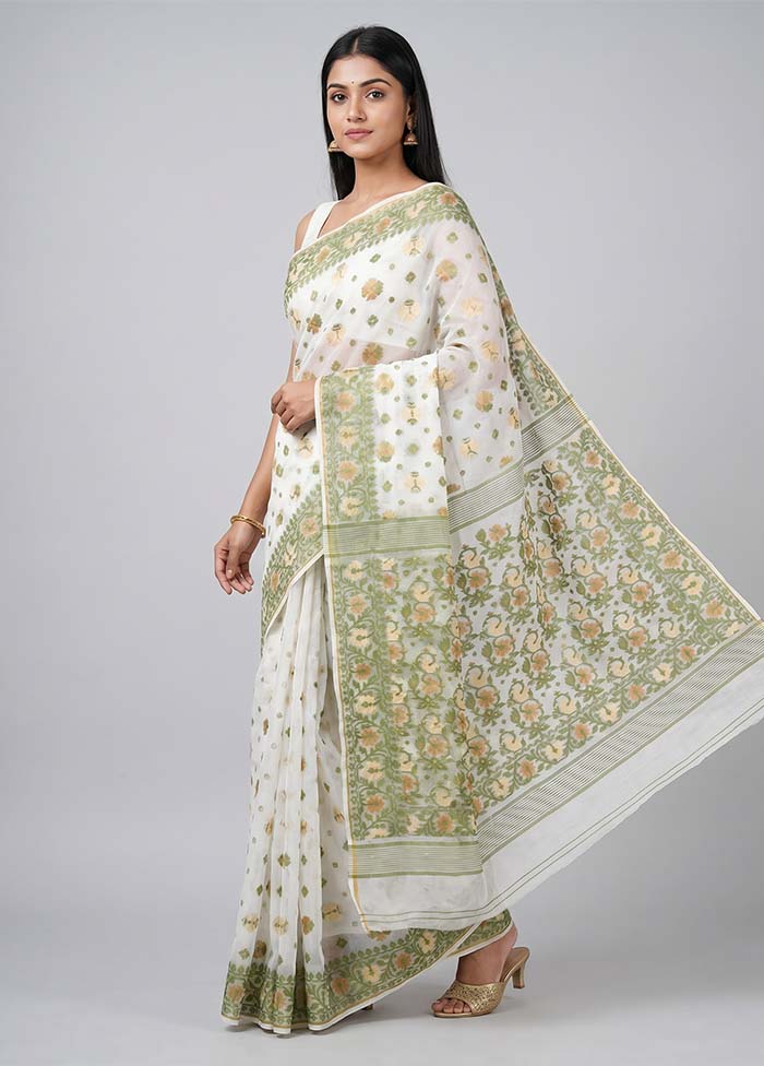 White Kora Silk Saree With Blouse Piece