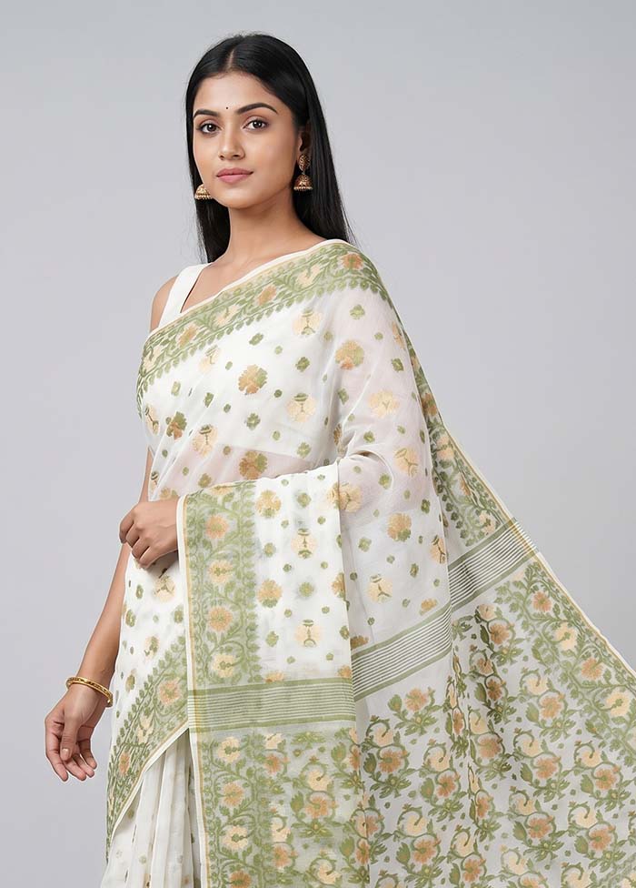 White Kora Silk Saree With Blouse Piece