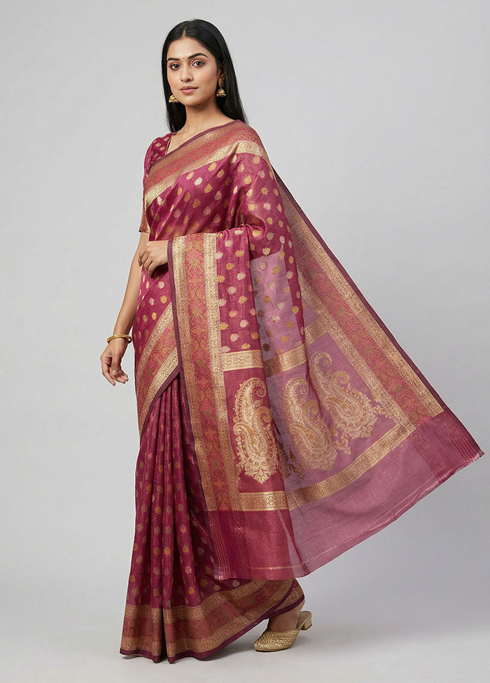 Pink Pure Cotton Saree With Blouse Piece