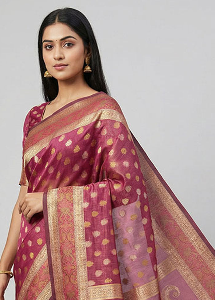 Pink Pure Cotton Saree With Blouse Piece