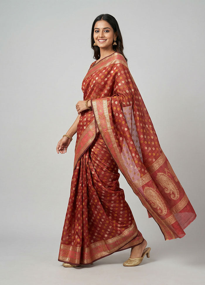 Maroon Pure Cotton Saree With Blouse Piece