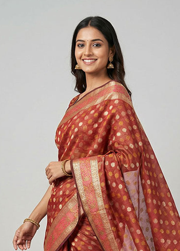 Maroon Pure Cotton Saree With Blouse Piece