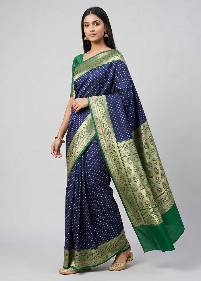 Blue Dupion Silk Saree With Blouse Piece