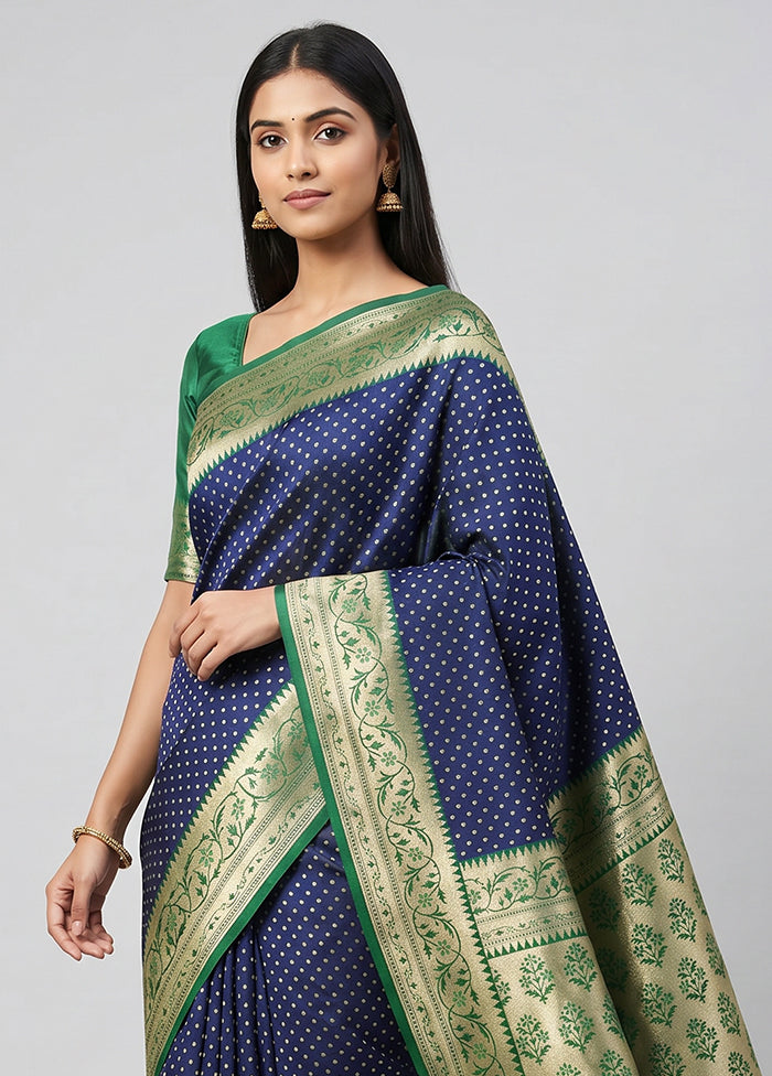 Blue Dupion Silk Saree With Blouse Piece