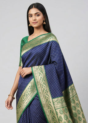 Blue Dupion Silk Saree With Blouse Piece