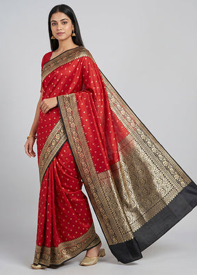 Red Dupion Silk Saree With Blouse Piece