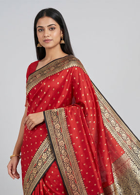 Red Dupion Silk Saree With Blouse Piece