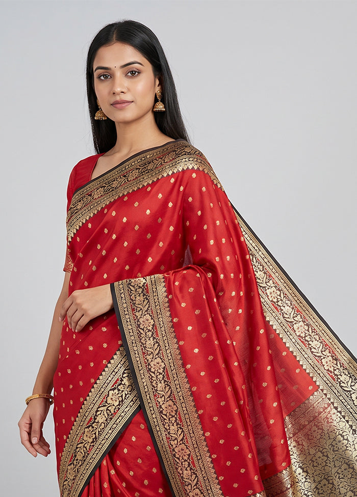 Red Dupion Silk Saree With Blouse Piece