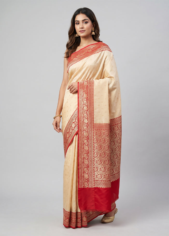 Cream Dupion Silk Saree With Blouse Piece