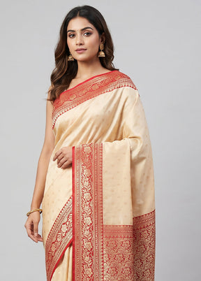 Cream Dupion Silk Saree With Blouse Piece