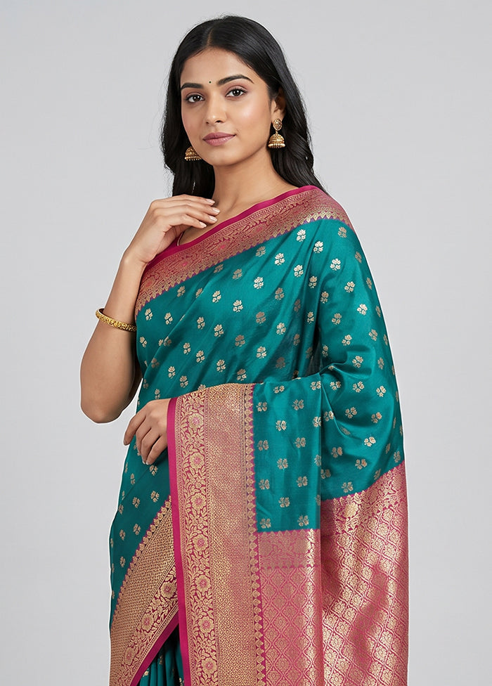 Green Dupion Silk Saree With Blouse Piece