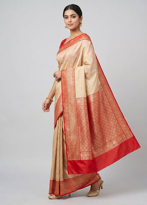 Cream Dupion Silk Saree With Blouse Piece