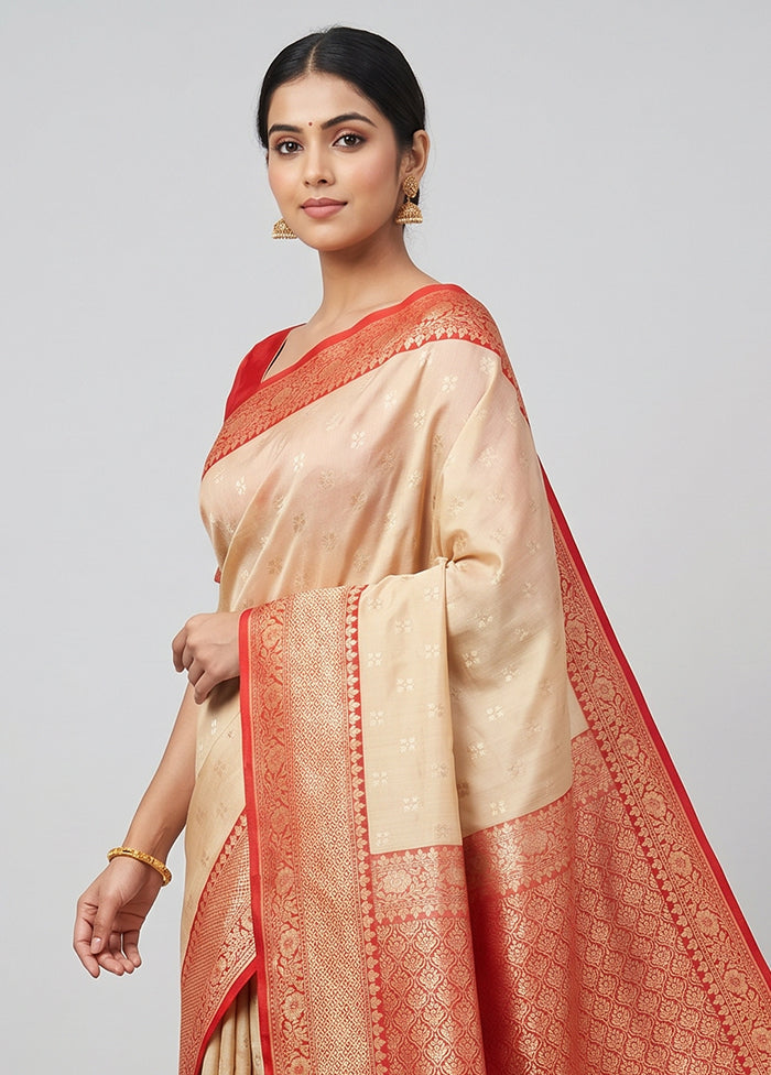 Cream Dupion Silk Saree With Blouse Piece