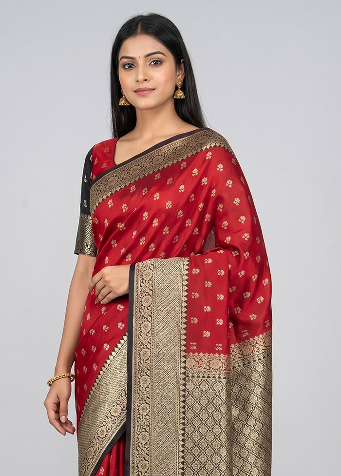 Red Dupion Silk Saree With Blouse Piece