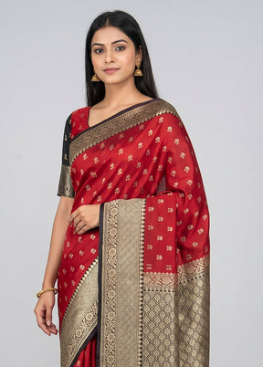 Red Dupion Silk Saree With Blouse Piece