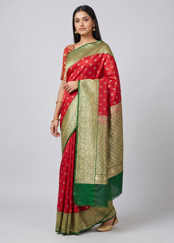 Red Dupion Silk Saree With Blouse Piece