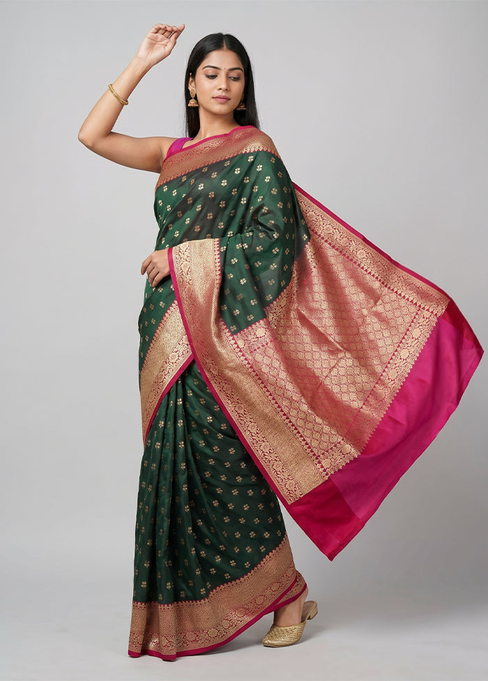 Green Dupion Silk Saree With Blouse Piece