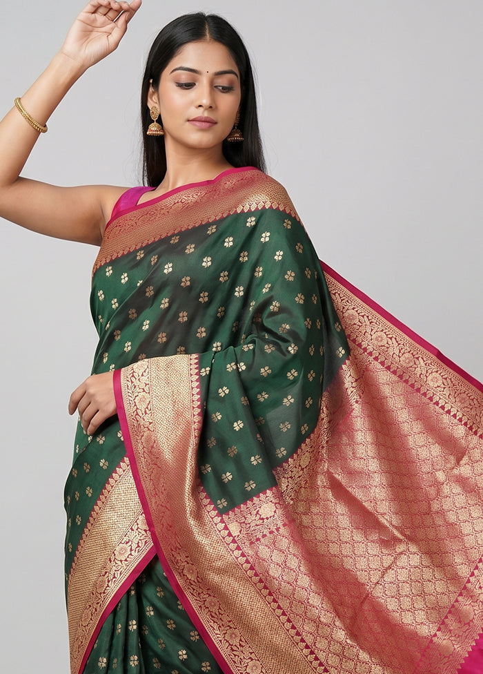 Green Dupion Silk Saree With Blouse Piece