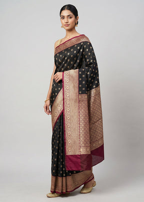Black Dupion Silk Saree With Blouse Piece