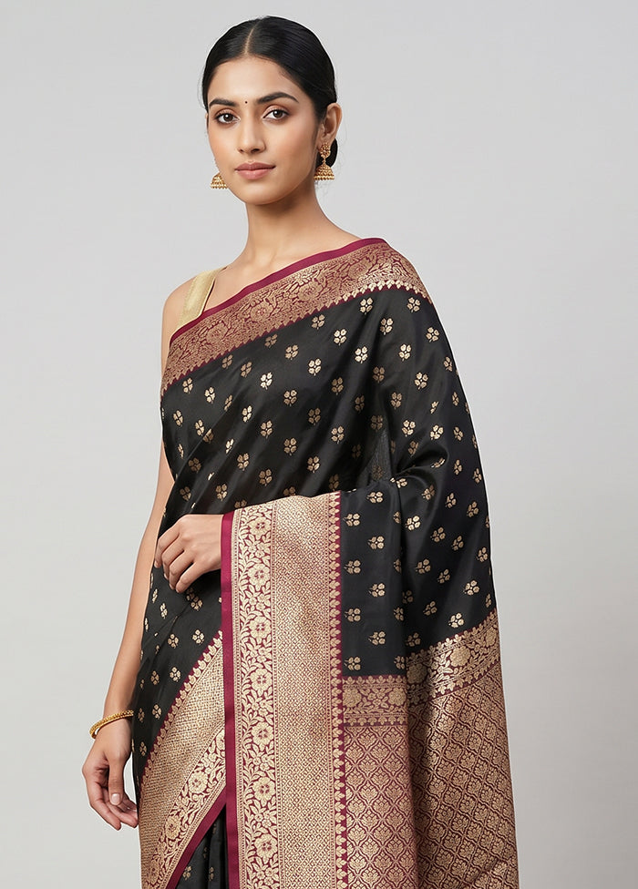 Black Dupion Silk Saree With Blouse Piece