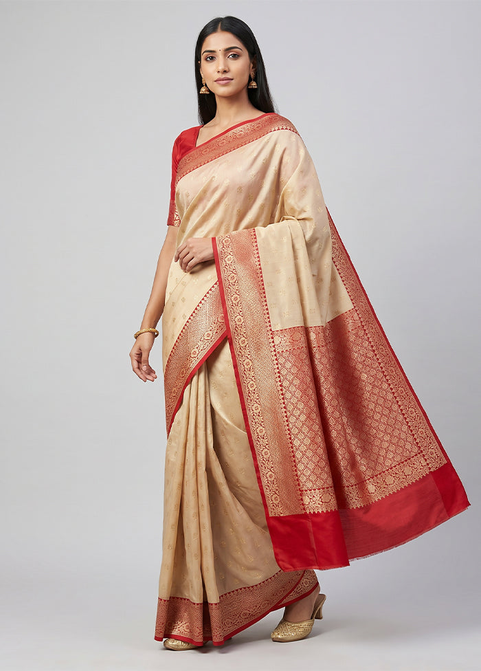 Cream Dupion Silk Saree With Blouse Piece