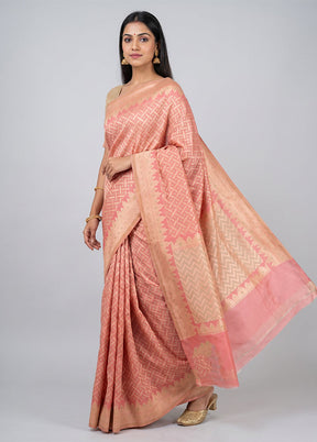 Pink Pure Cotton Saree With Blouse Piece