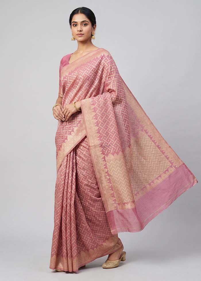 Pink Pure Cotton Saree With Blouse Piece
