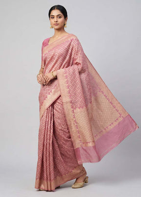 Pink Pure Cotton Saree With Blouse Piece