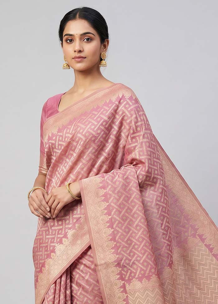 Pink Pure Cotton Saree With Blouse Piece