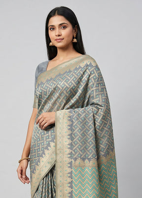 Grey Pure Cotton Saree With Blouse Piece