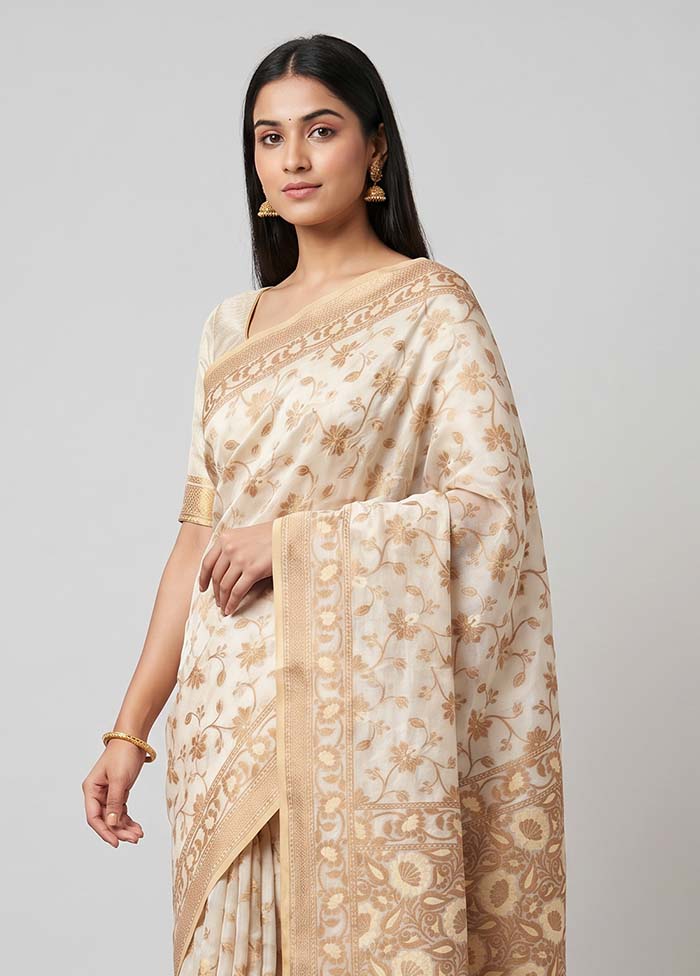 White Pure Cotton Saree With Blouse Piece