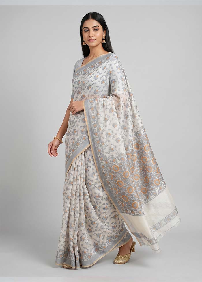 White Pure Cotton Saree With Blouse Piece