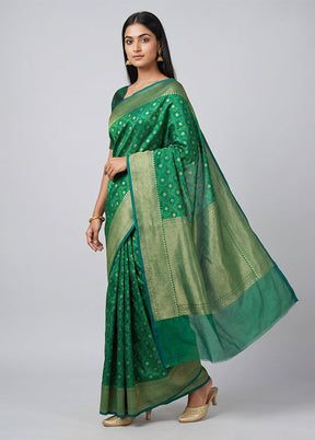 Green Kora Silk Saree With Blouse Piece