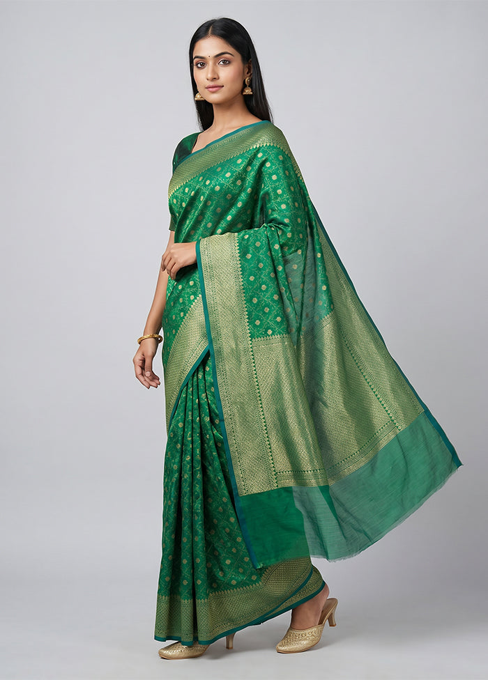 Green Kora Silk Saree With Blouse Piece