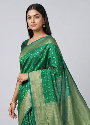 Green Kora Silk Saree With Blouse Piece