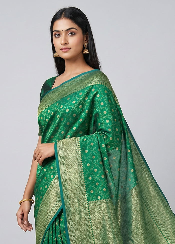 Green Kora Silk Saree With Blouse Piece