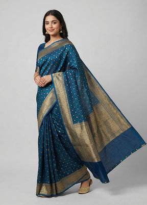 Blue Kora Silk Saree With Blouse Piece