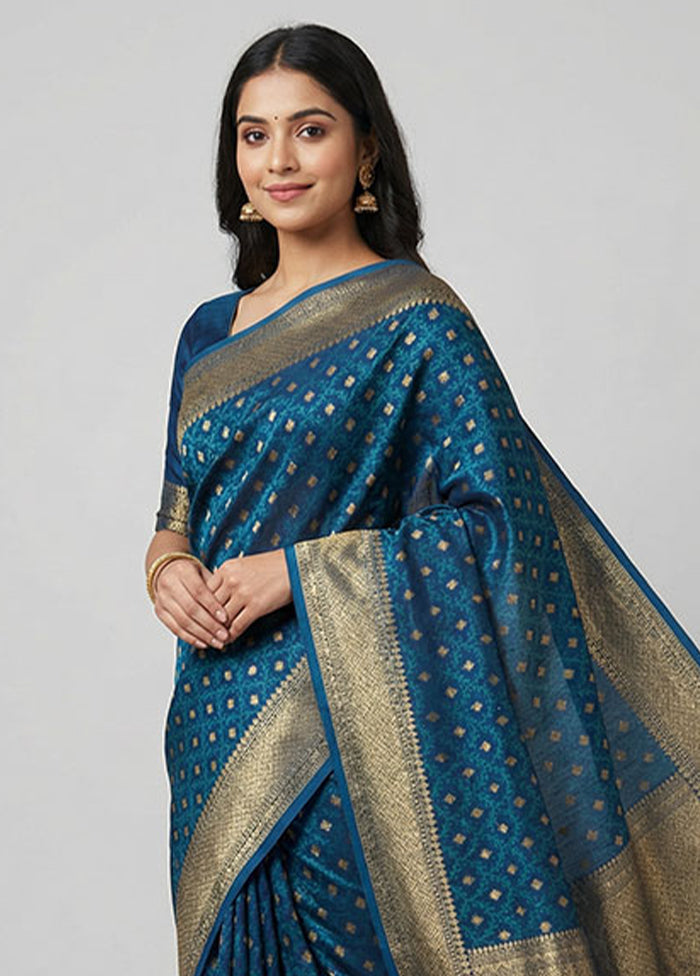 Blue Kora Silk Saree With Blouse Piece
